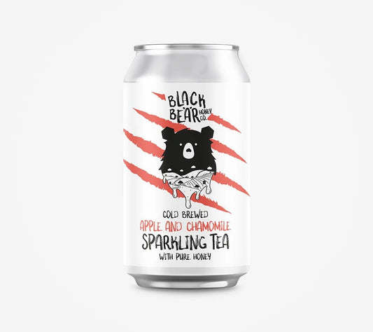 Can of Black Bear Honey Co. cold brewed sparkling tea with a bear illustration on a white background