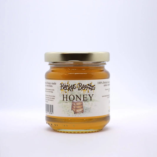 An 8oz/227g jar of Hampshire honey.