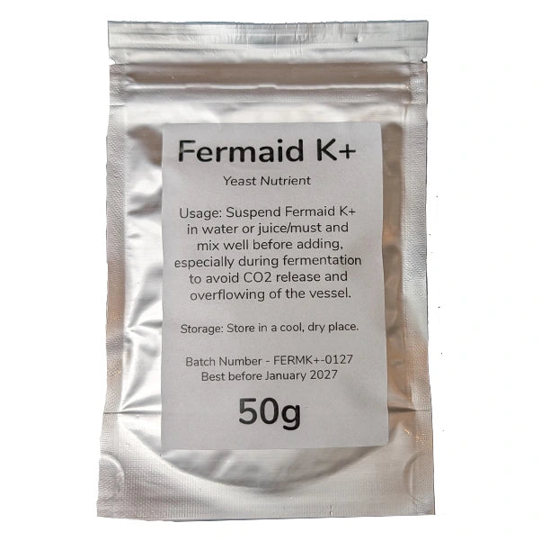 A 50g bag of Fermaid K+.