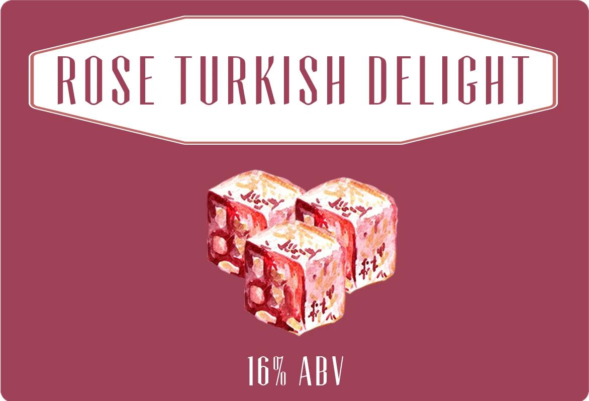 Rose Turkish Delight - 16% ABV. A few cubes of rose turkish delight.