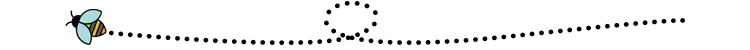 A page divider, a bee flying from right to left leaving a trail of dots behind.