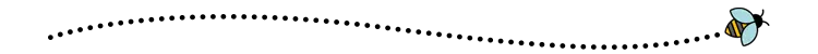 A page divider, a bee flying from left to right leaving a trail of dots behind.